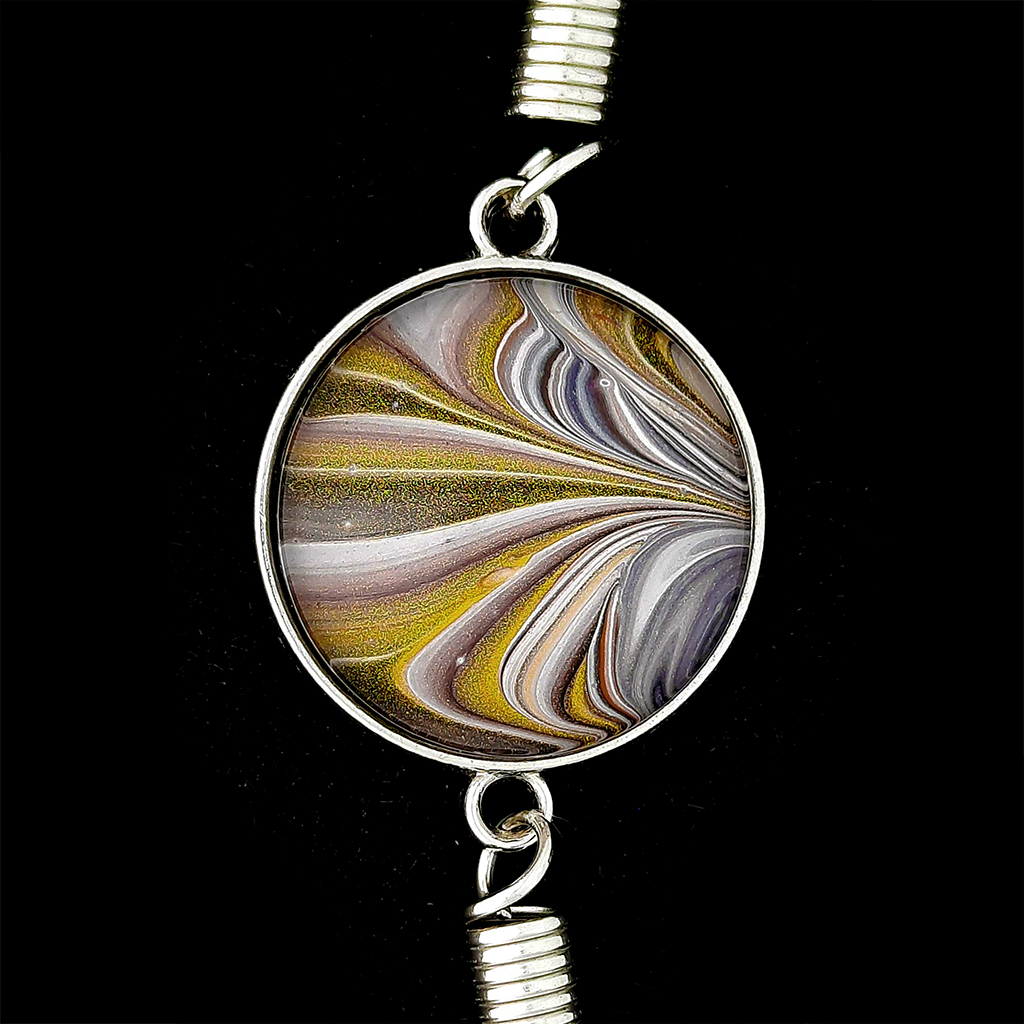 Glass Cabochon Bracelet - Black Gold and White - Image 2
