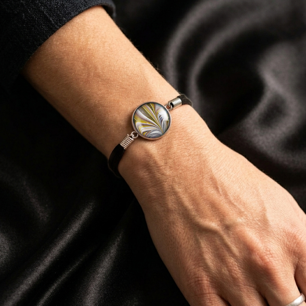 Glass Cabochon Bracelet - Black Gold and White - Image 3