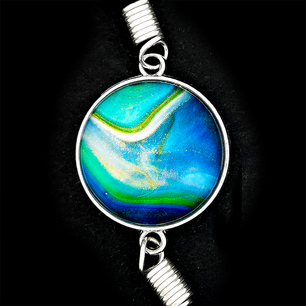 Glass Cabochon Bracelet - Blue and Turquoise - Image 2