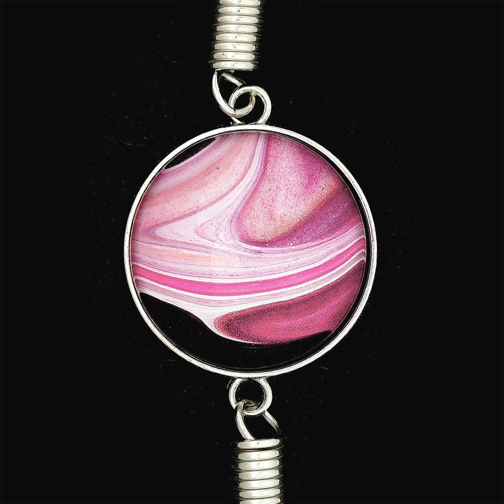 Glass Cabochon Bracelet - Rose Pink and Crimson - Image 2