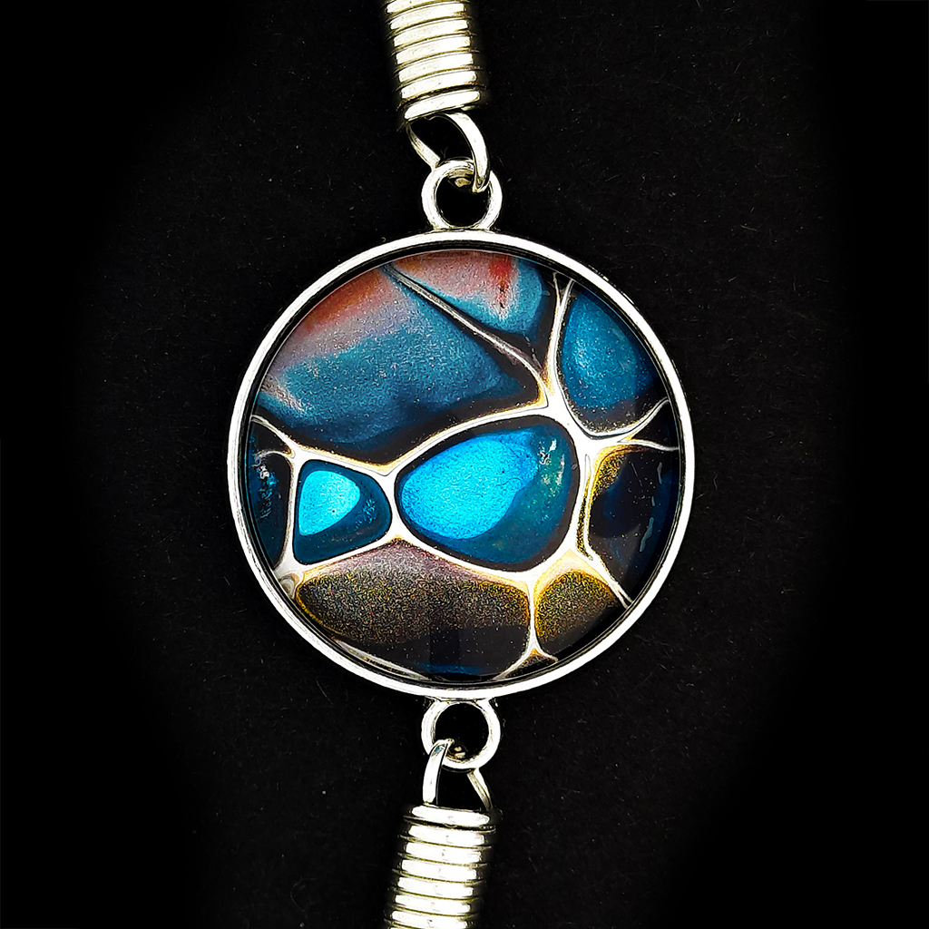 Glass Cabochon Bracelet - Blue Black and White - Image 2