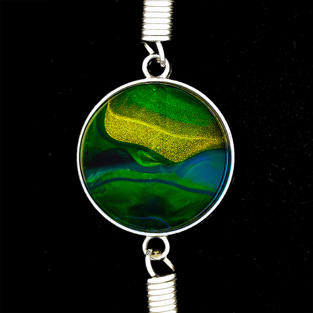 Glass Cabochon Bracelet - Green and Gold - Image 2