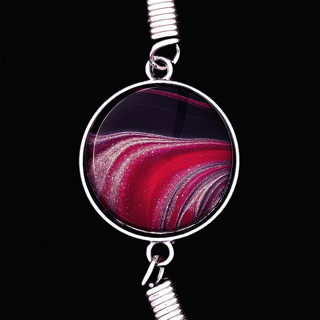 Glass Cabochon Bracelet - Crimson and Black - Image 2