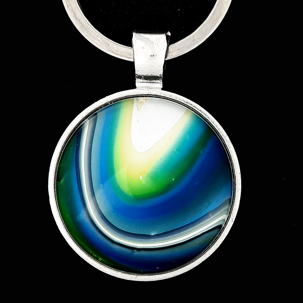 Glass Cabochon Keychain - Blue, Teal and White - Image 2