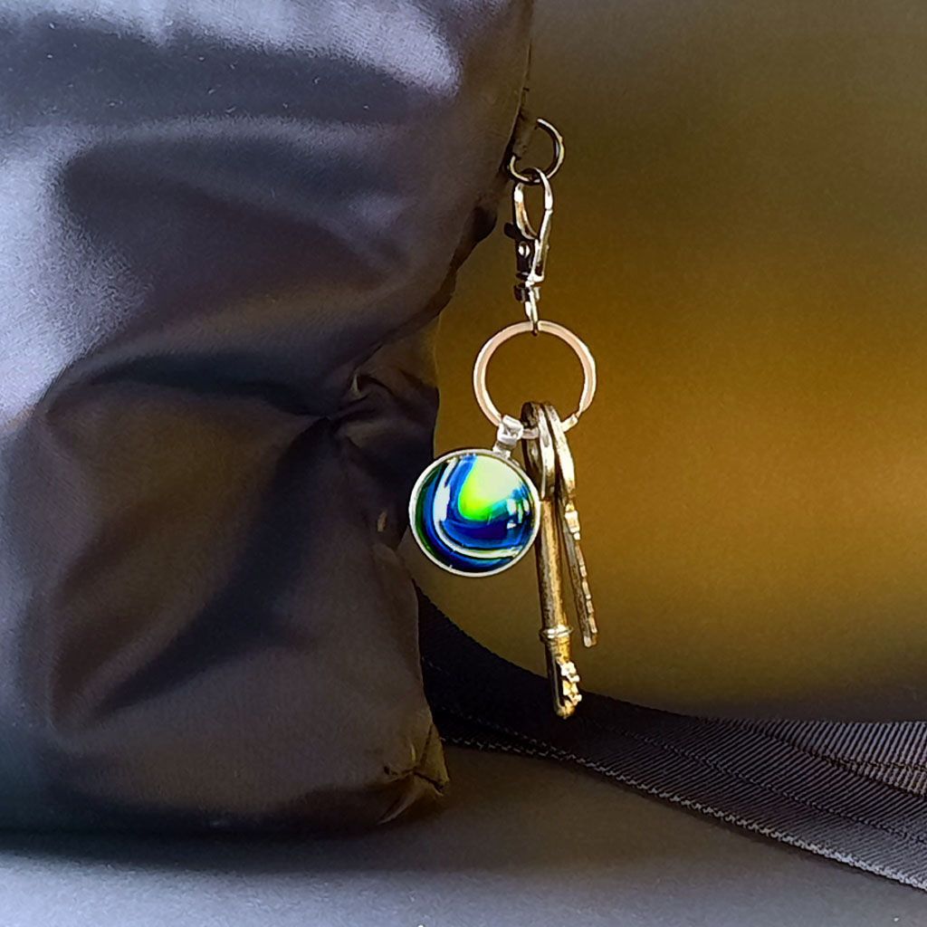 Glass Cabochon Keychain - Blue, Teal and White - Image 3