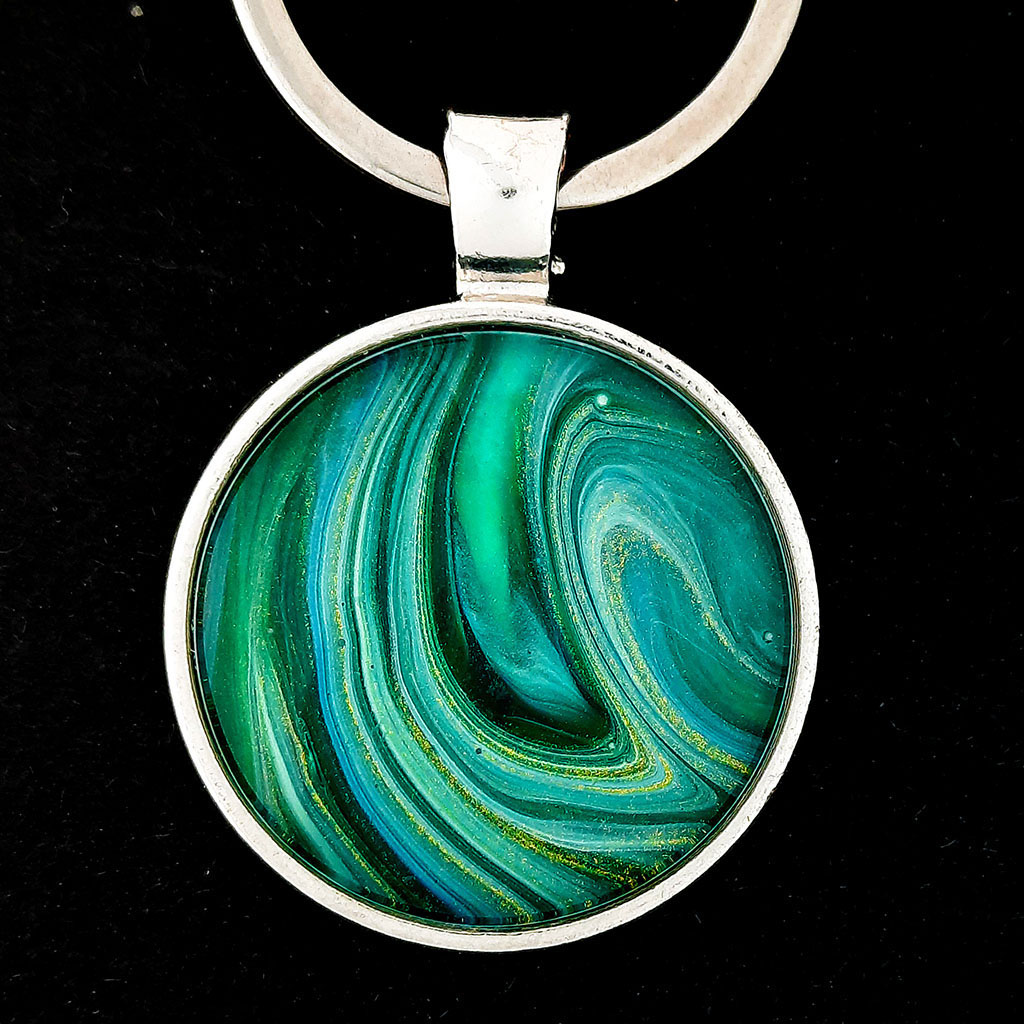 Glass Cabochon Keychain - Sea Green and Teal - Image 2
