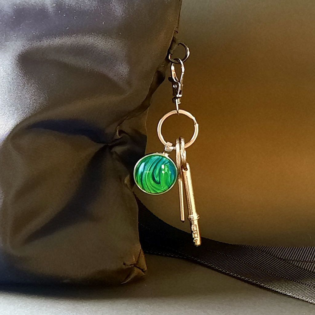 Glass Cabochon Keychain - Sea Green and Teal - Image 3