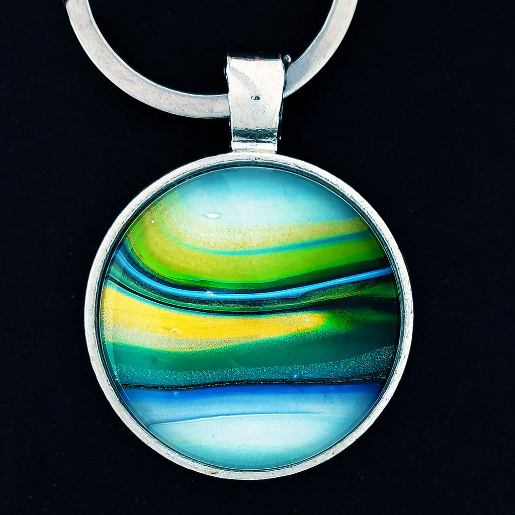Glass Cabochon Keychain - Green, Blue and Gold - Image 2