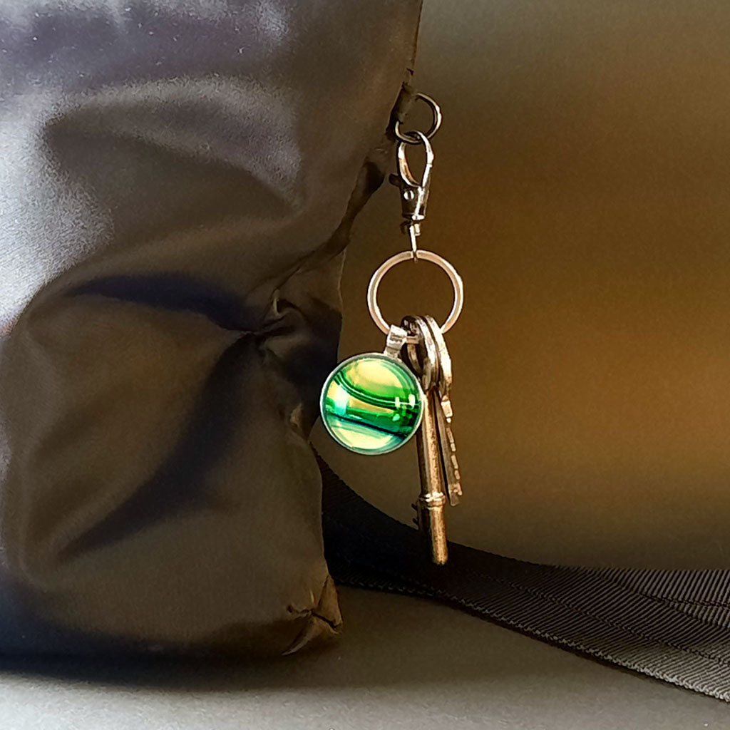 Glass Cabochon Keychain - Green, Blue and Gold - Image 3