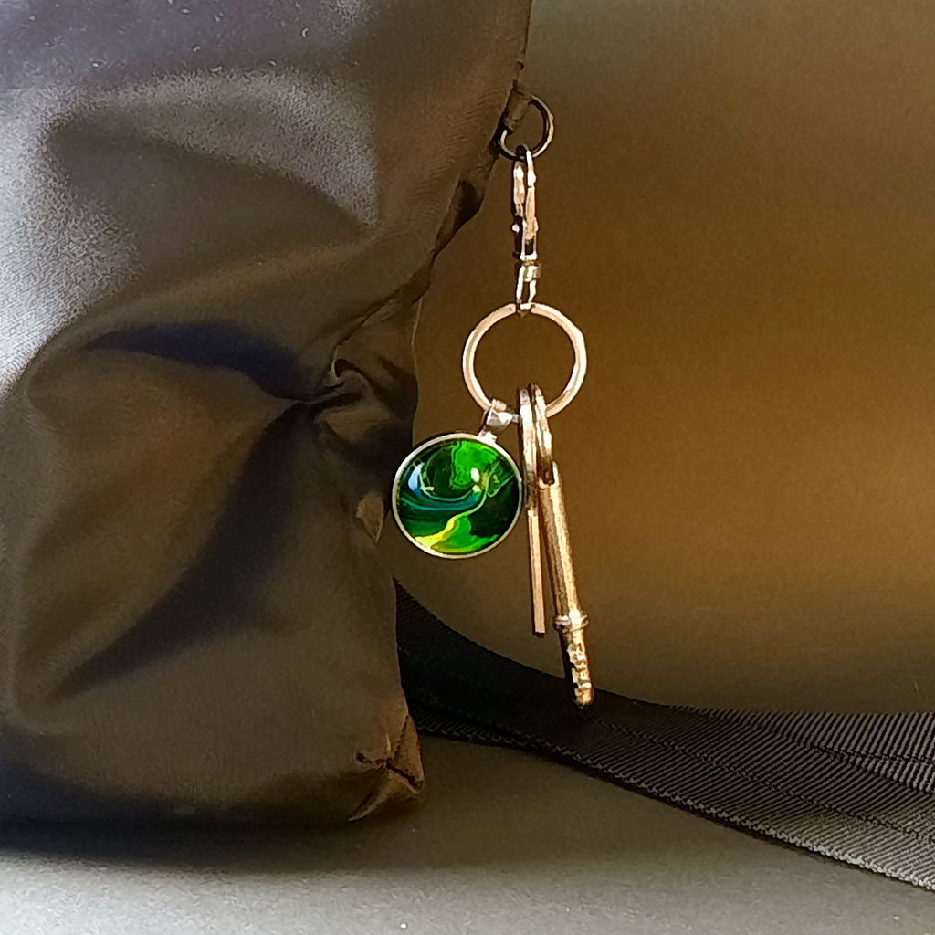 Glass Cabochon Keychain - Teal, Green and Black - Image 3