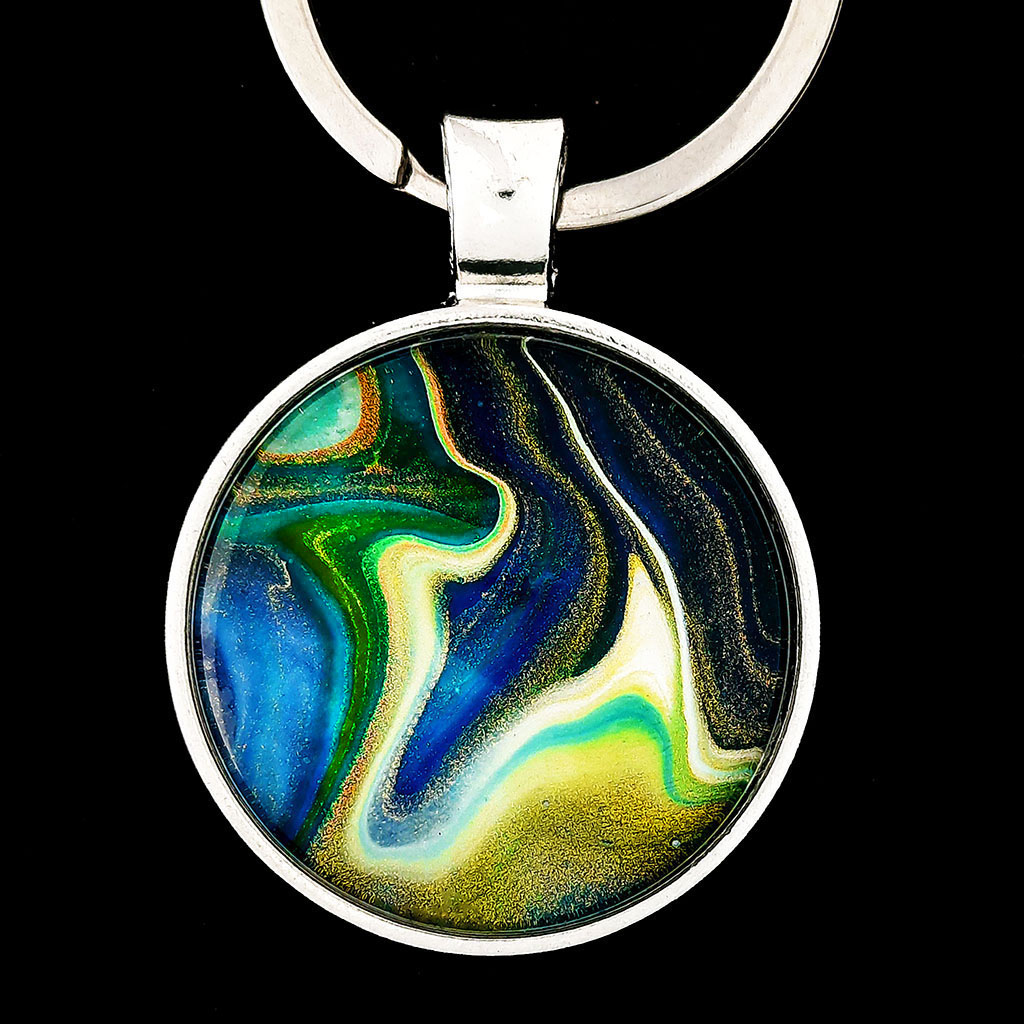 Cabochon Keychain - Sapphire Blue, Turquoise and White - Image 2