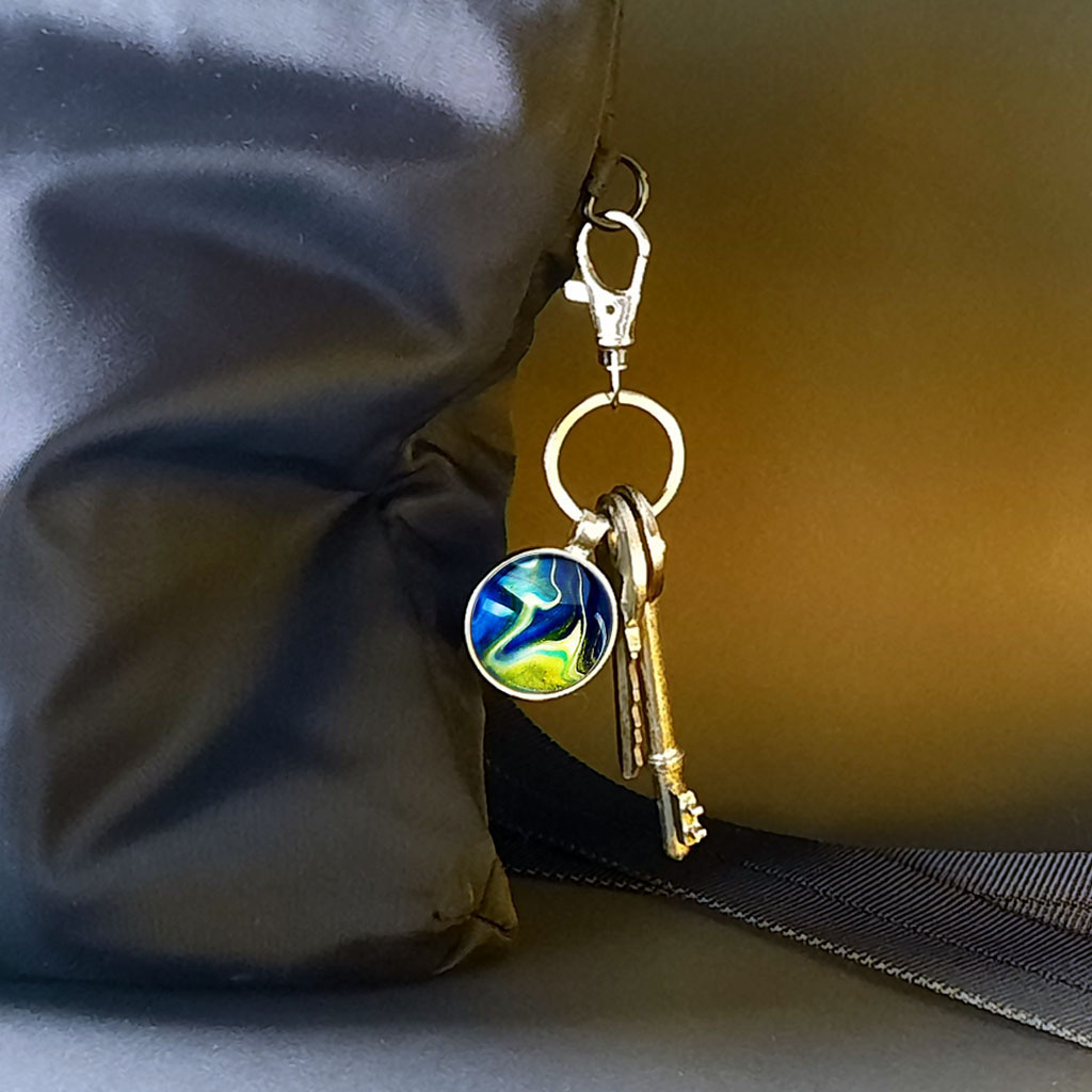 Cabochon Keychain - Sapphire Blue, Turquoise and White - Image 3