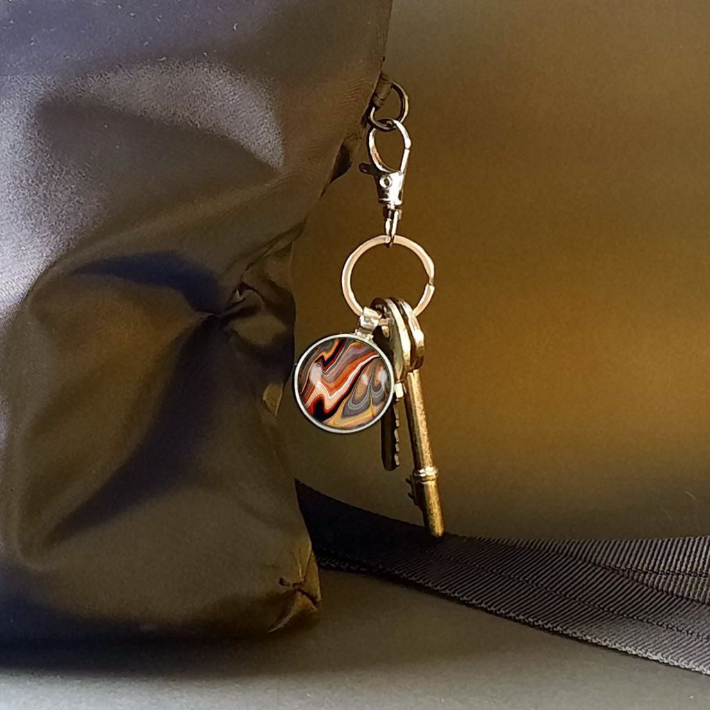 Glass Cabochon Keychain - Warm Earth and Gold - Image 3