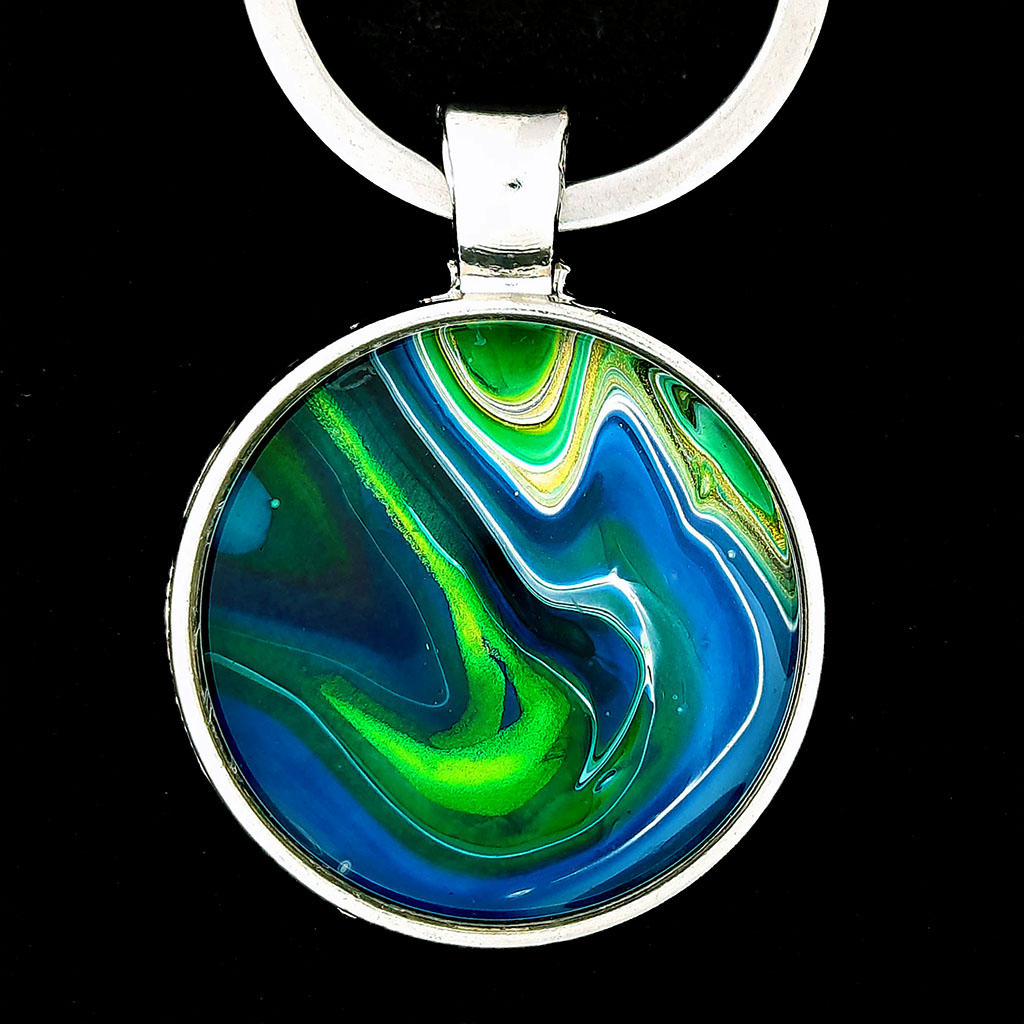 Glass Cabochon Keychain - Blue and Emerald Green - Image 2