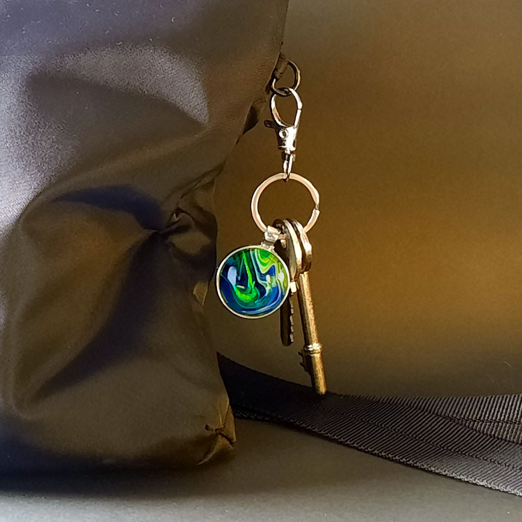 Glass Cabochon Keychain - Blue and Emerald Green - Image 3