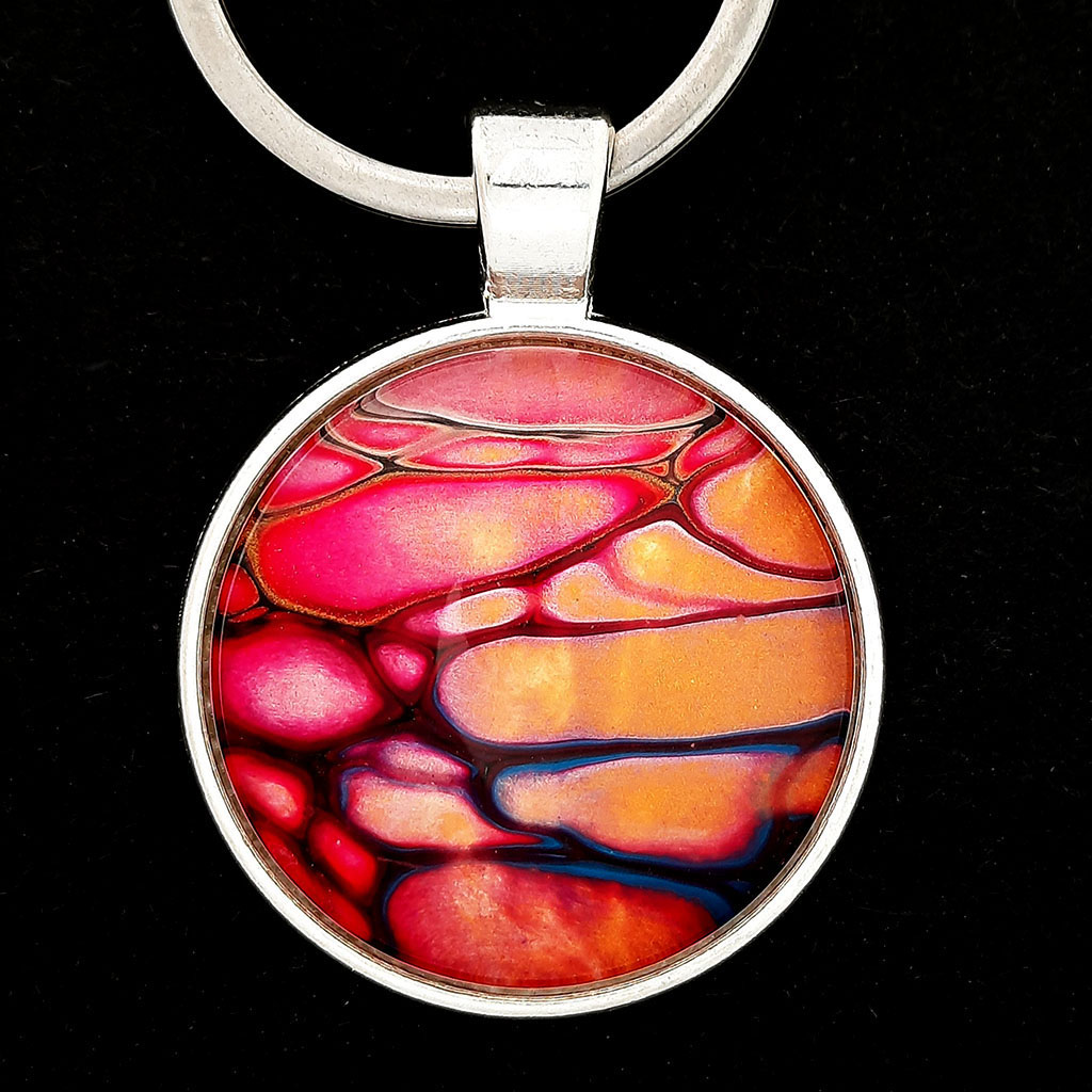 Glass Cabochon Keychain - Magenta and Rose Gold - Image 2