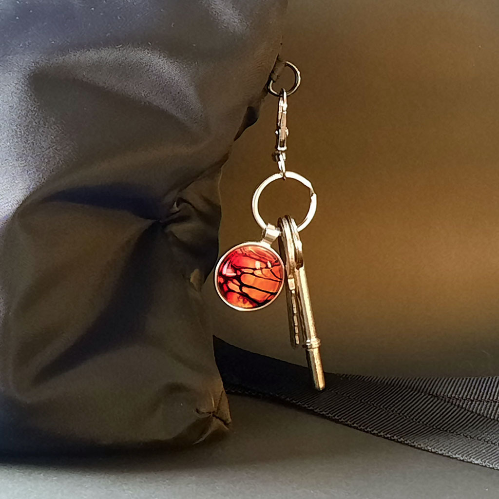 Glass Cabochon Keychain - Magenta and Rose Gold - Image 3