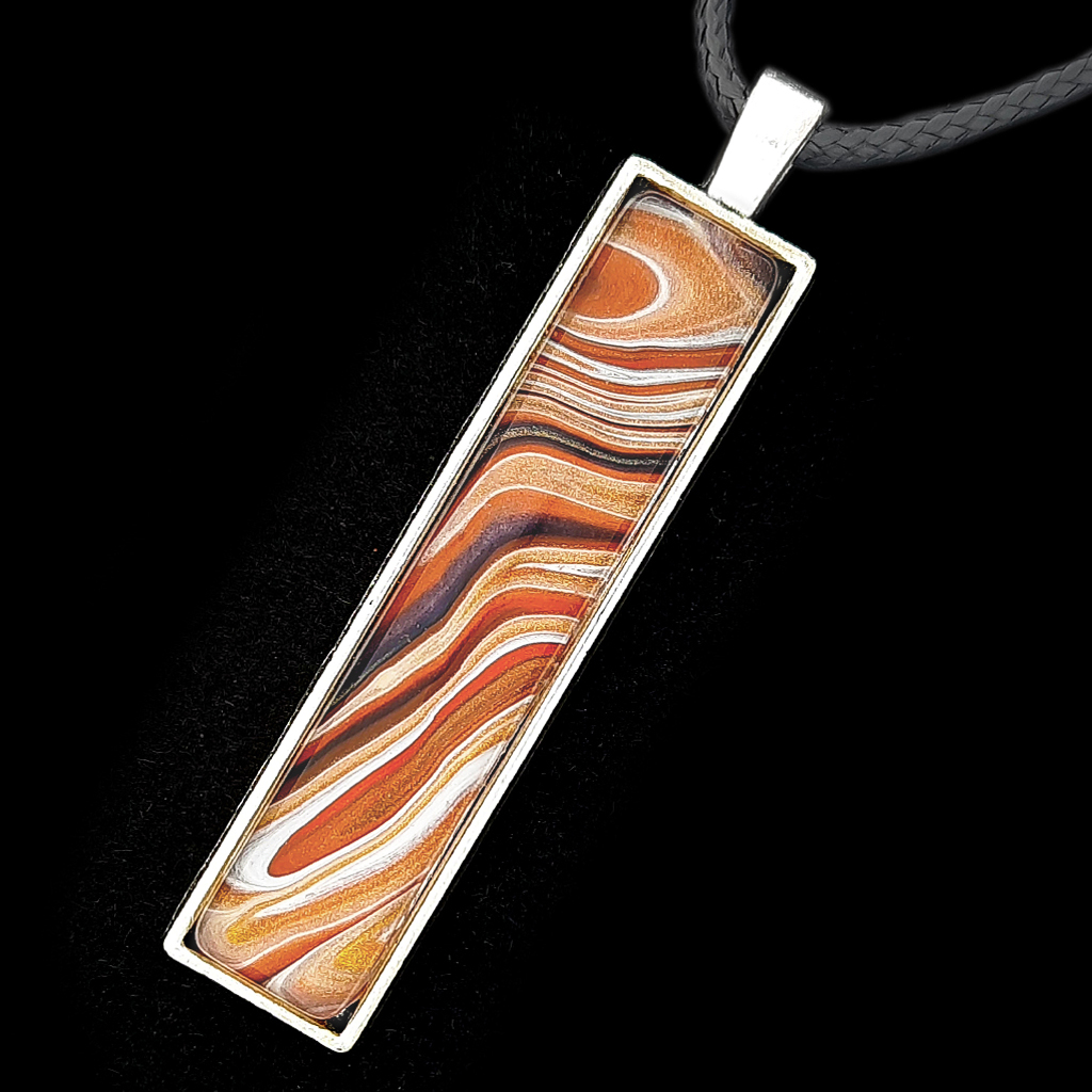 Oblong Cabochon Necklace - Terracotta, Gold, Black - Image 2