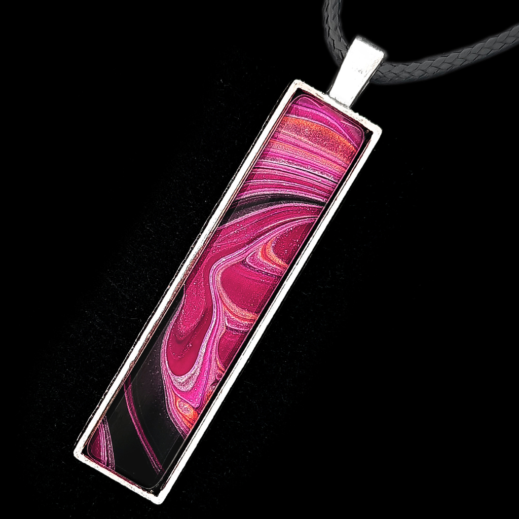 Oblong Cabochon Necklace - Ruby Red Crimson Black - Image 2