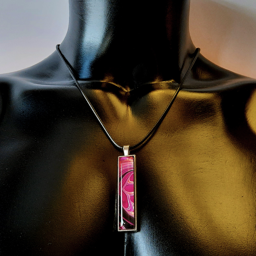 Oblong Cabochon Necklace - Ruby Red Crimson Black - Image 3