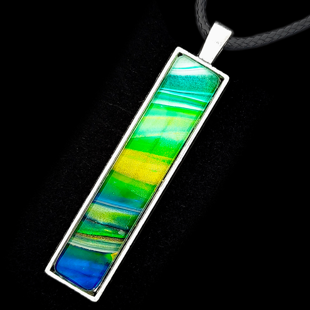 Oblong Cabochon Necklace - Sea Green, Azure Blue - Image 2
