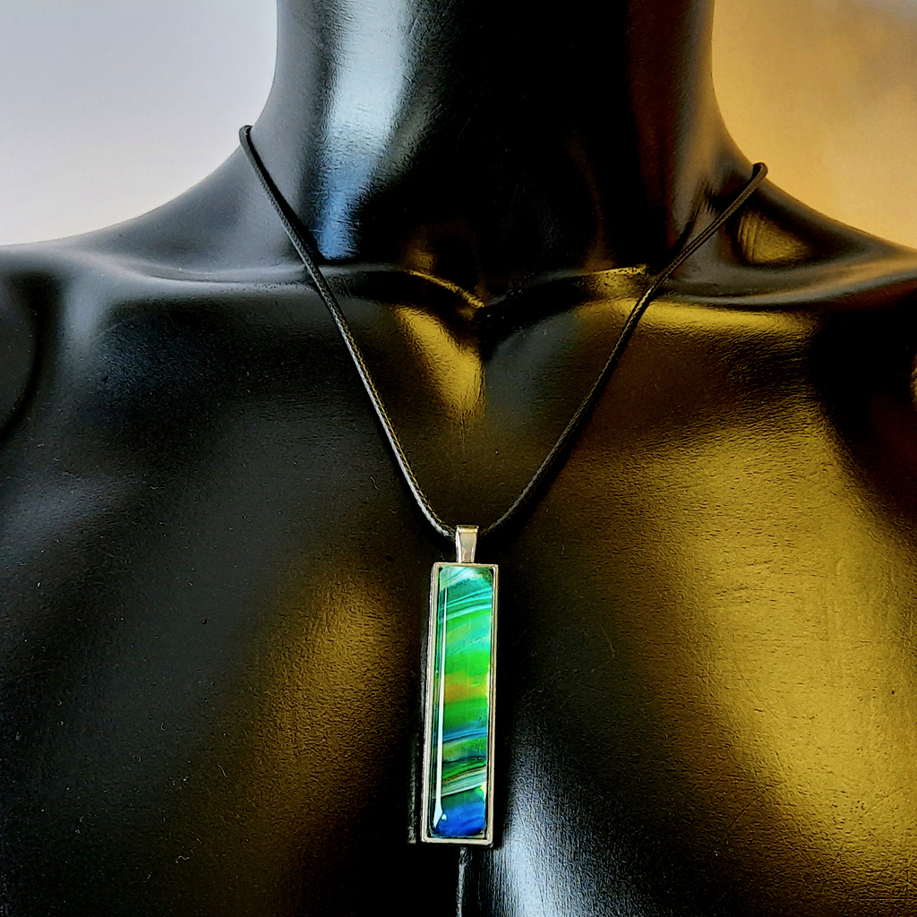 Oblong Cabochon Necklace - Sea Green, Azure Blue - Image 3