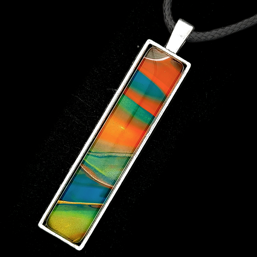 Oblong Cabochon Necklace - Terracotta, Turquoise, Olive Green - Image 2