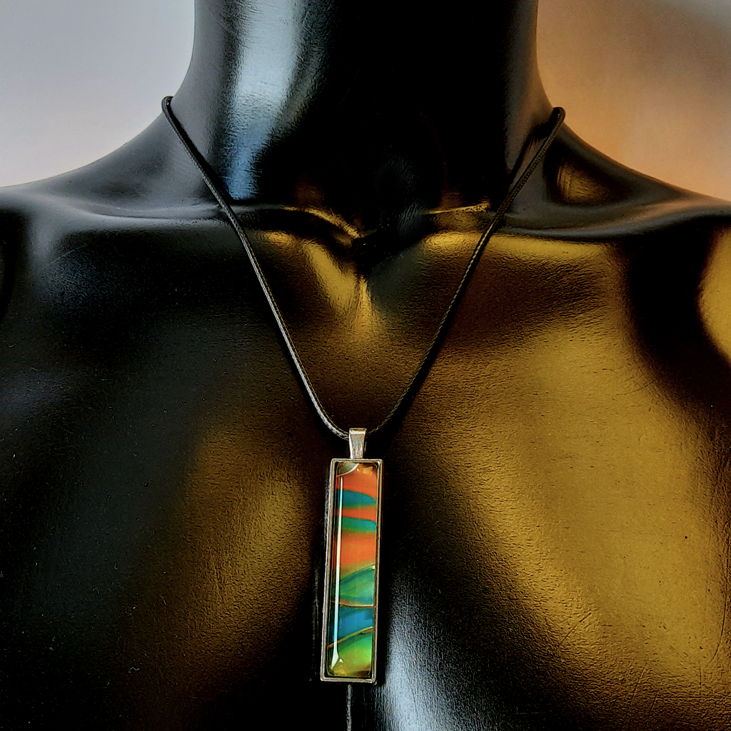 Oblong Cabochon Necklace - Terracotta, Turquoise, Olive Green - Image 3
