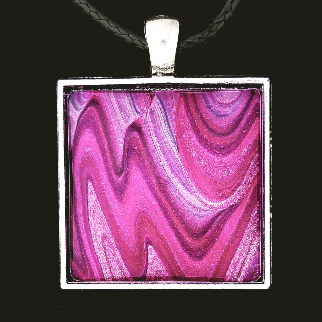Square Handcrafted Necklace - Ruby Magenta Pink - Image 2