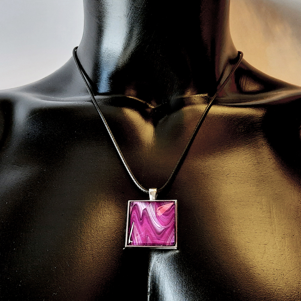 Square Handcrafted Necklace - Ruby Magenta Pink - Image 3