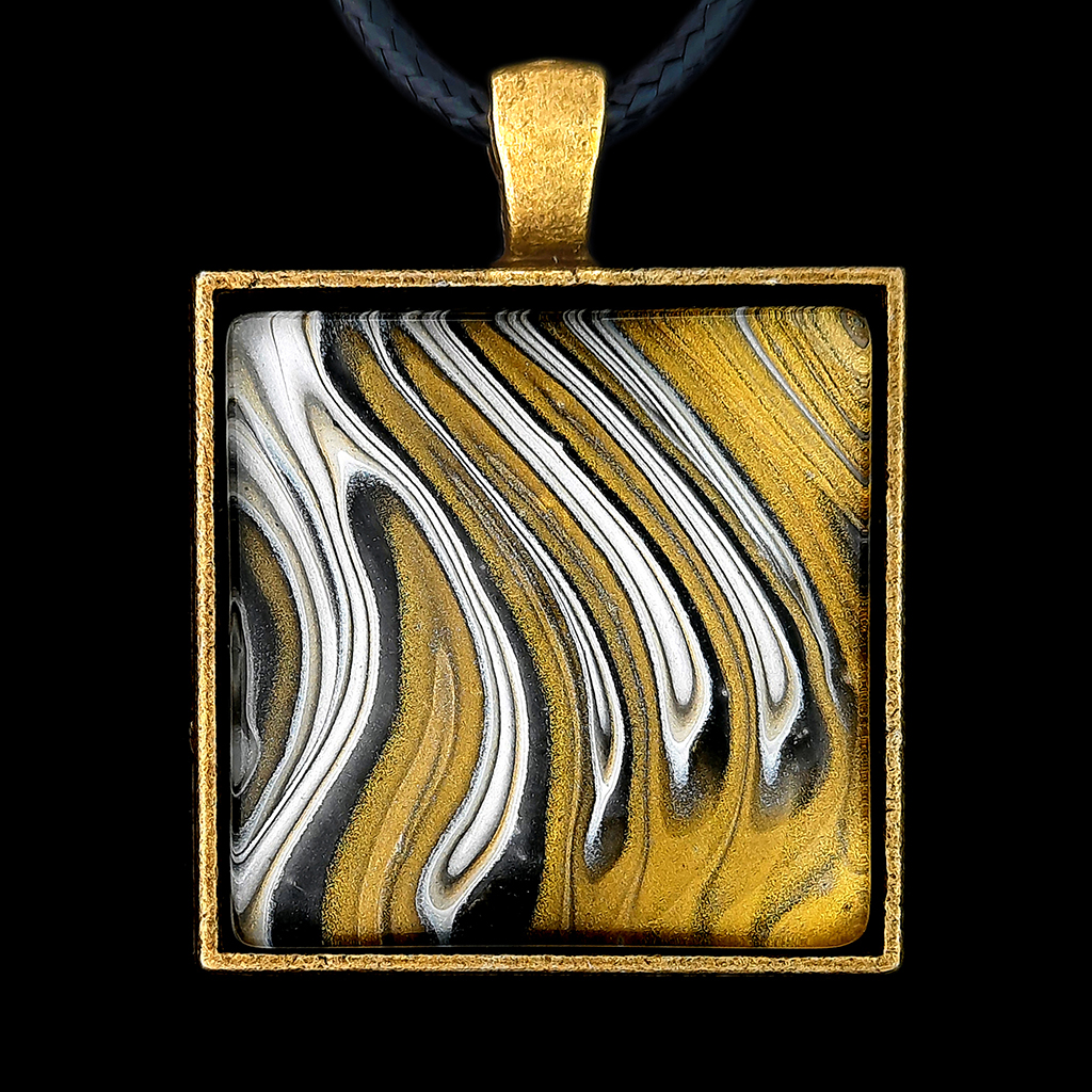 Square Cabochon Necklace - Gold, Black, White - Image 2