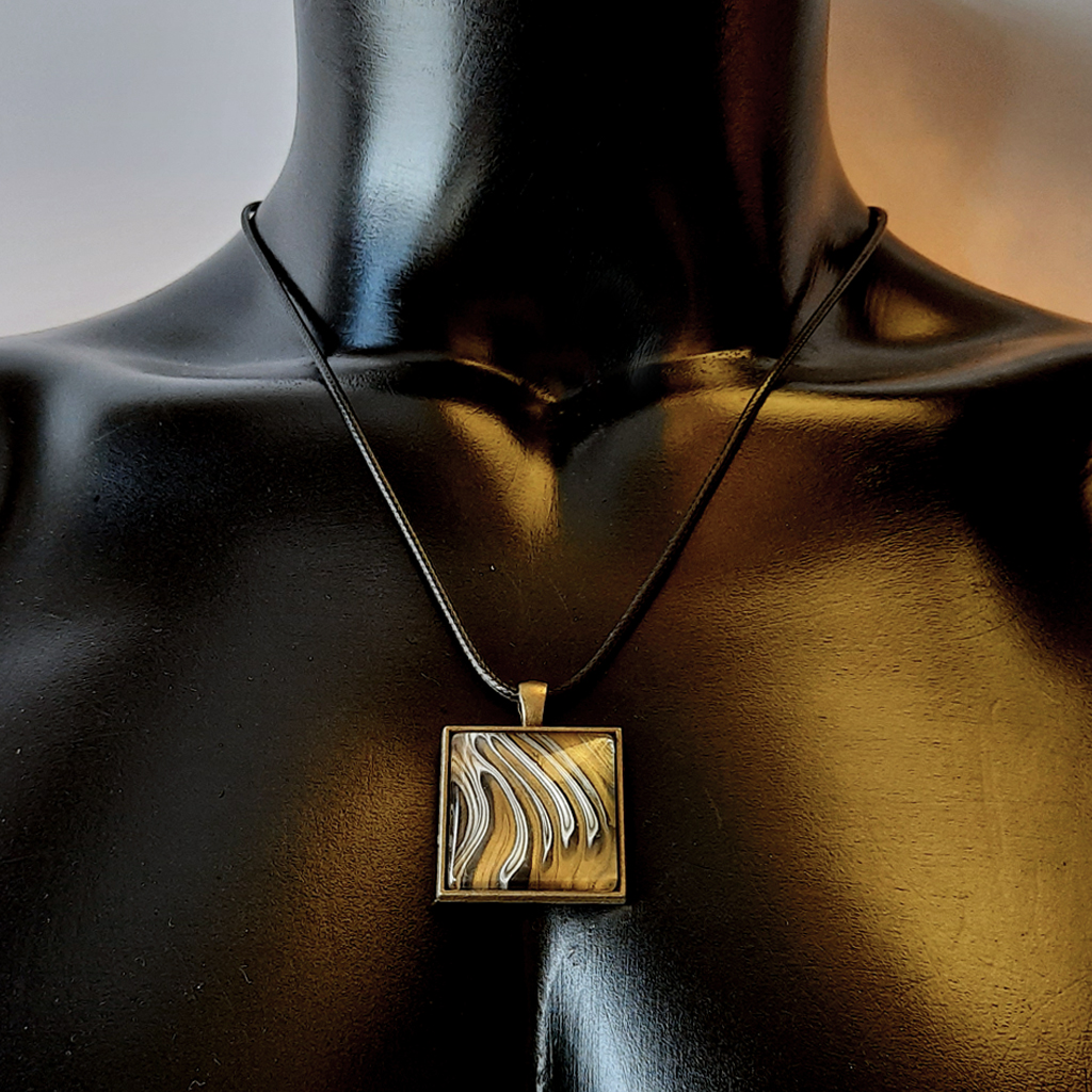 Square Cabochon Necklace - Gold, Black, White - Image 3