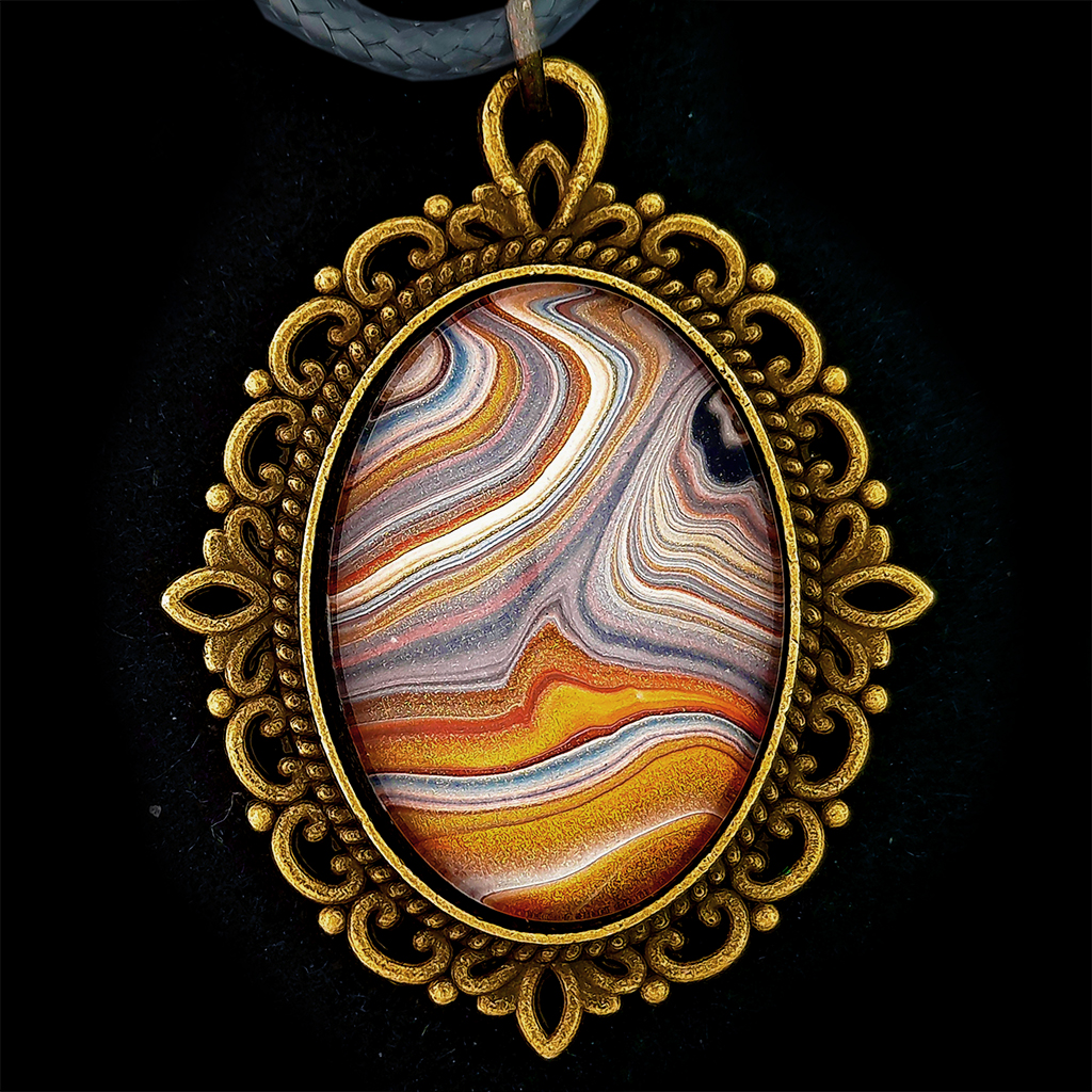 Oval Cabochon Necklace - Grey, Amber, Gold - Image 2