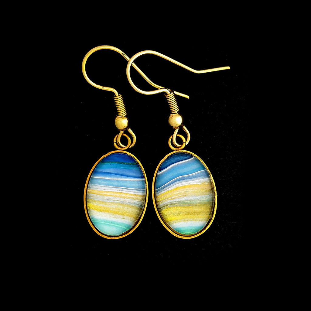 Fluid Art Earrings - Blue and Gold - Image 2
