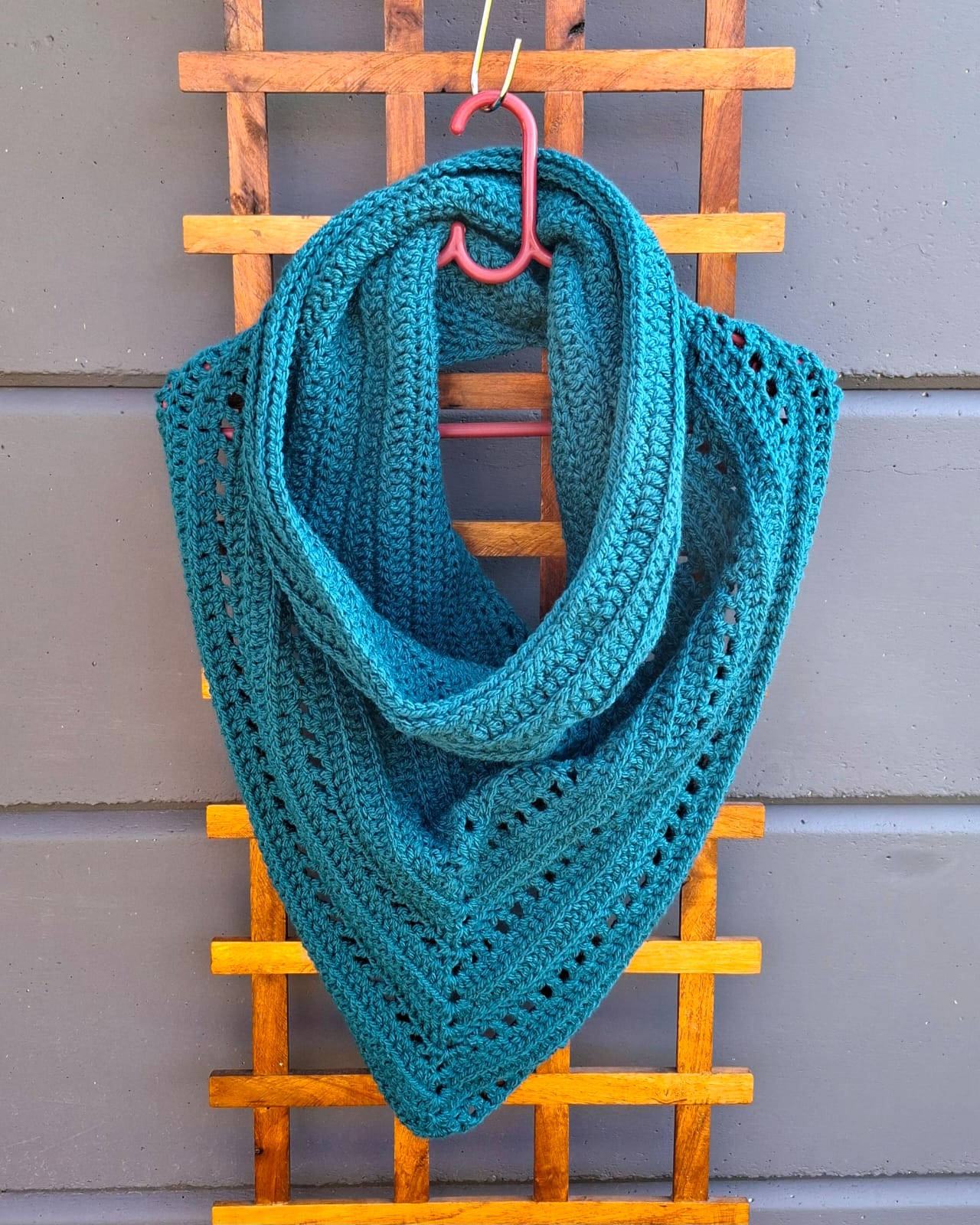 Crochet Triangle Cowl Scarf - Teal - Image 2