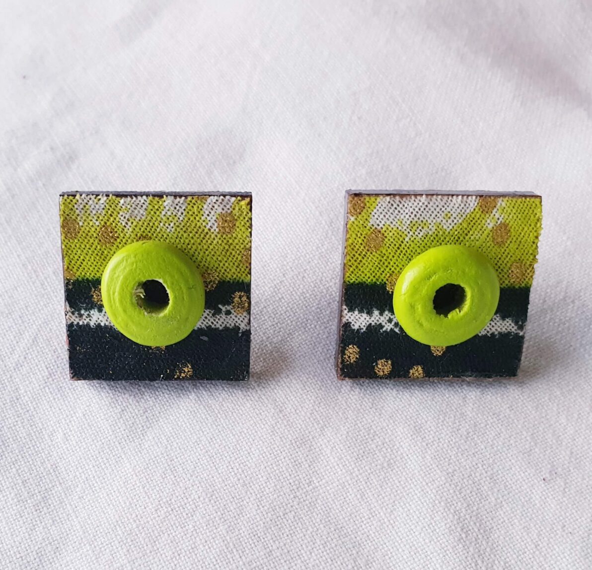 Green Wax Print Stud Earrings - Image 2