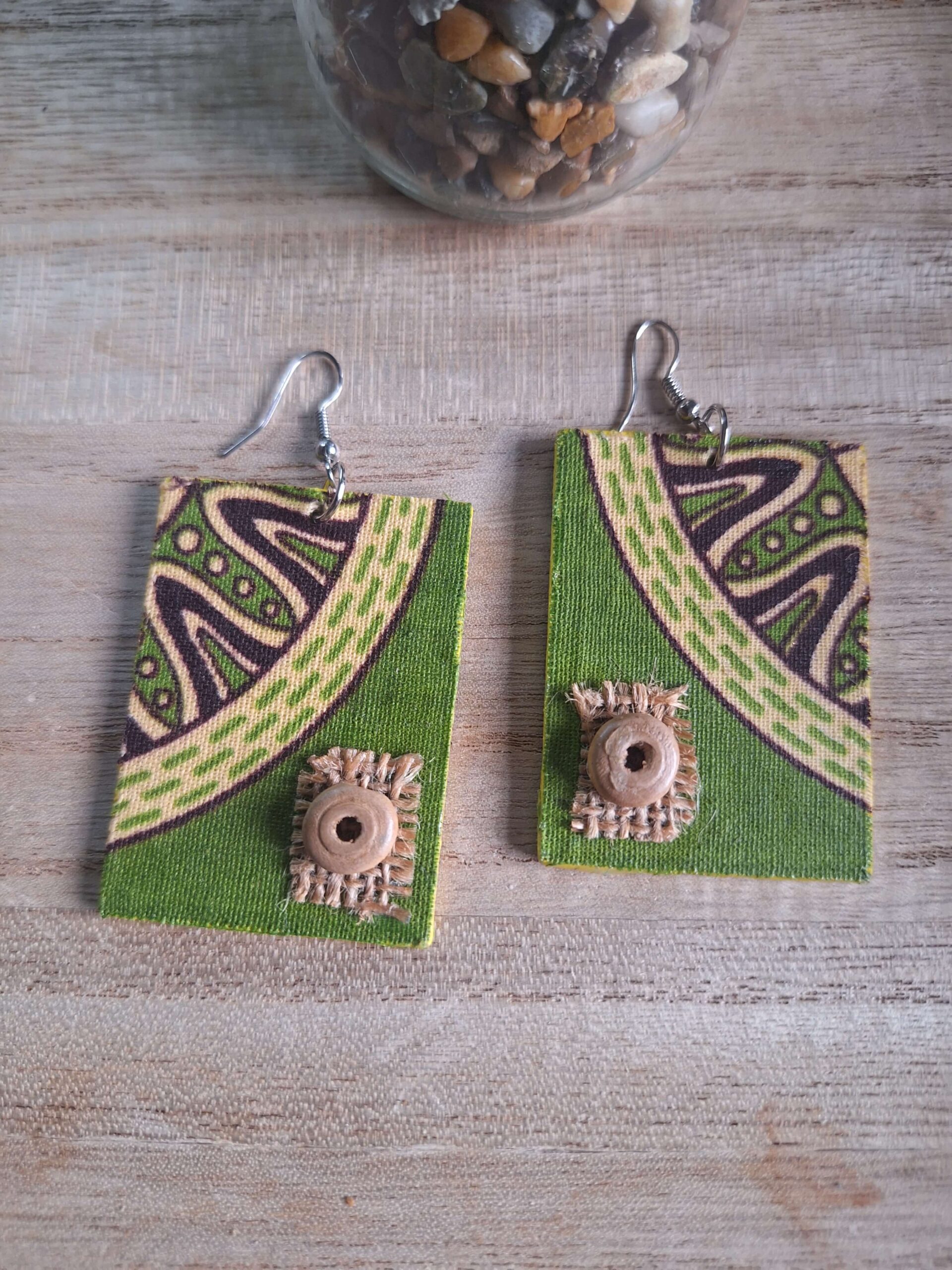 Green and Yellow Rectangular Dangle Earrings - Image 2