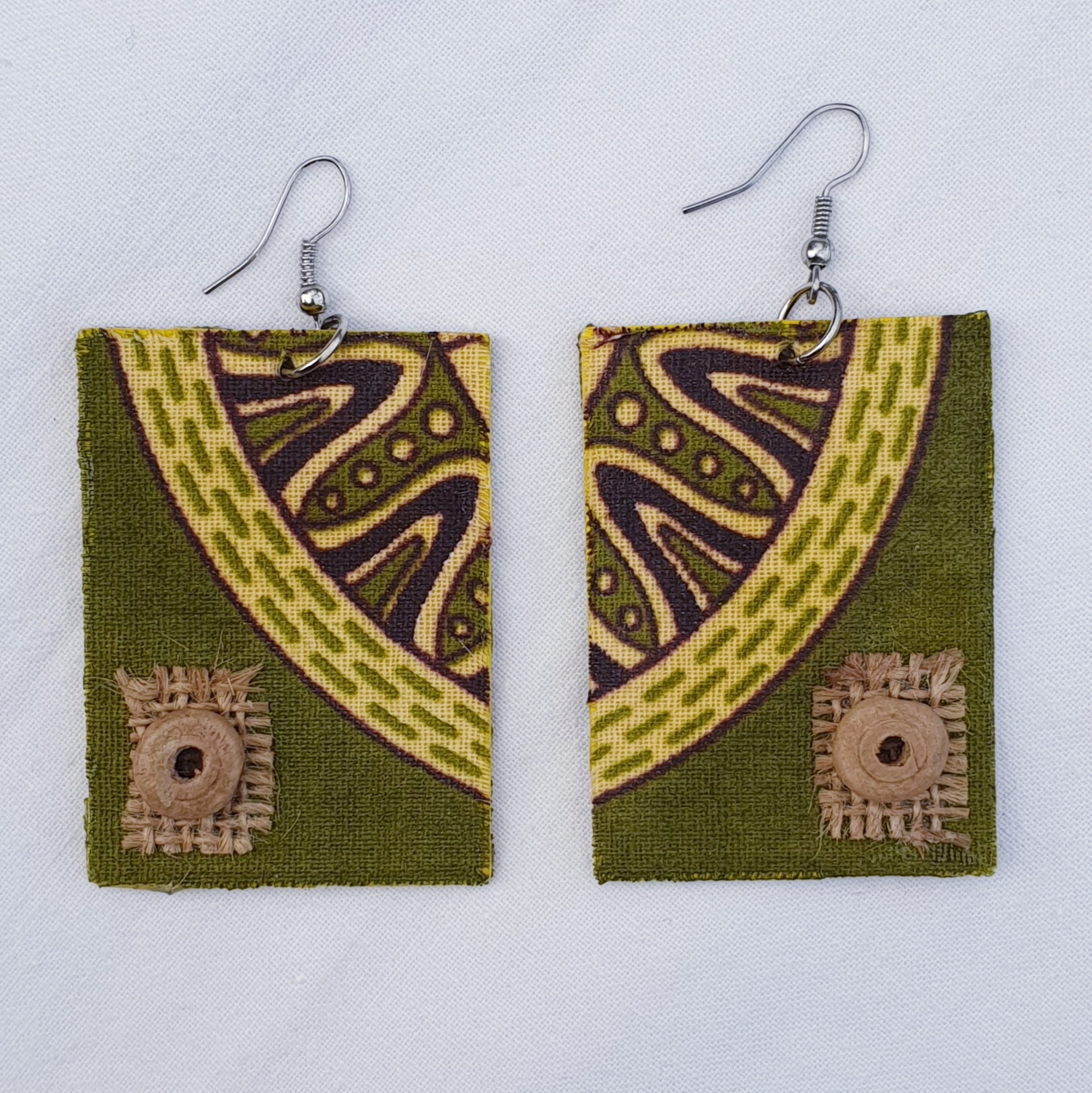 Green and Yellow Rectangular Dangle Earrings - Image 3