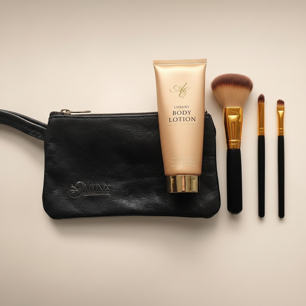 Black Leather Make Up Bag with Luxury Hand Cream - Image 4