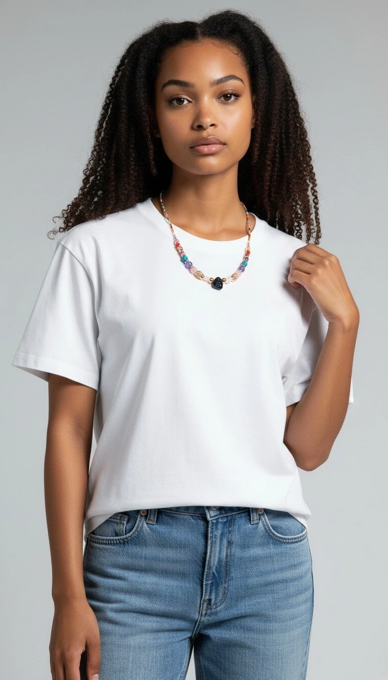 Multicolour Gemstone and Seed Bead Statement Necklace - Image 3