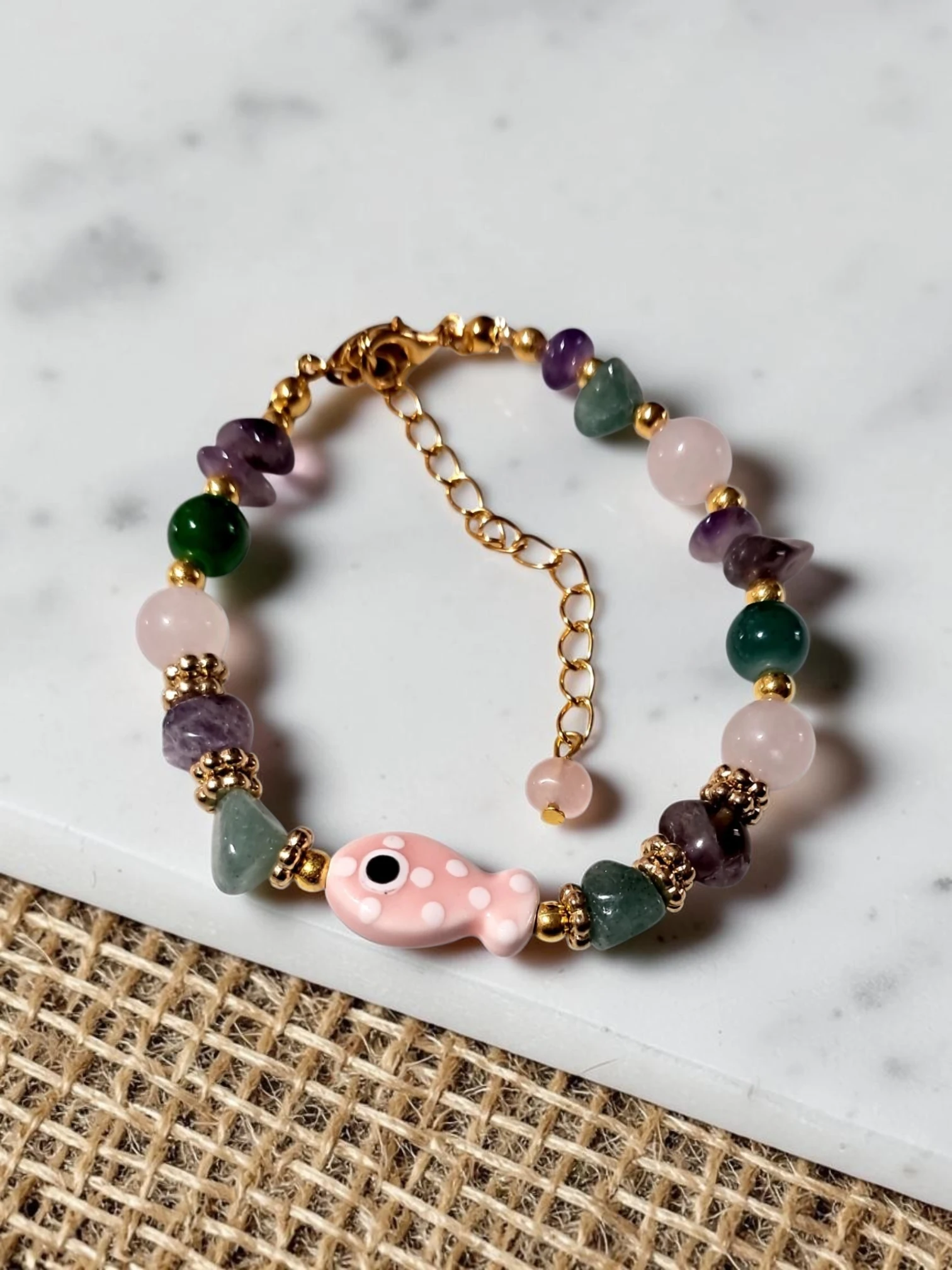 Ceramic Fish and Natural Gemstone Bracelet - Image 2