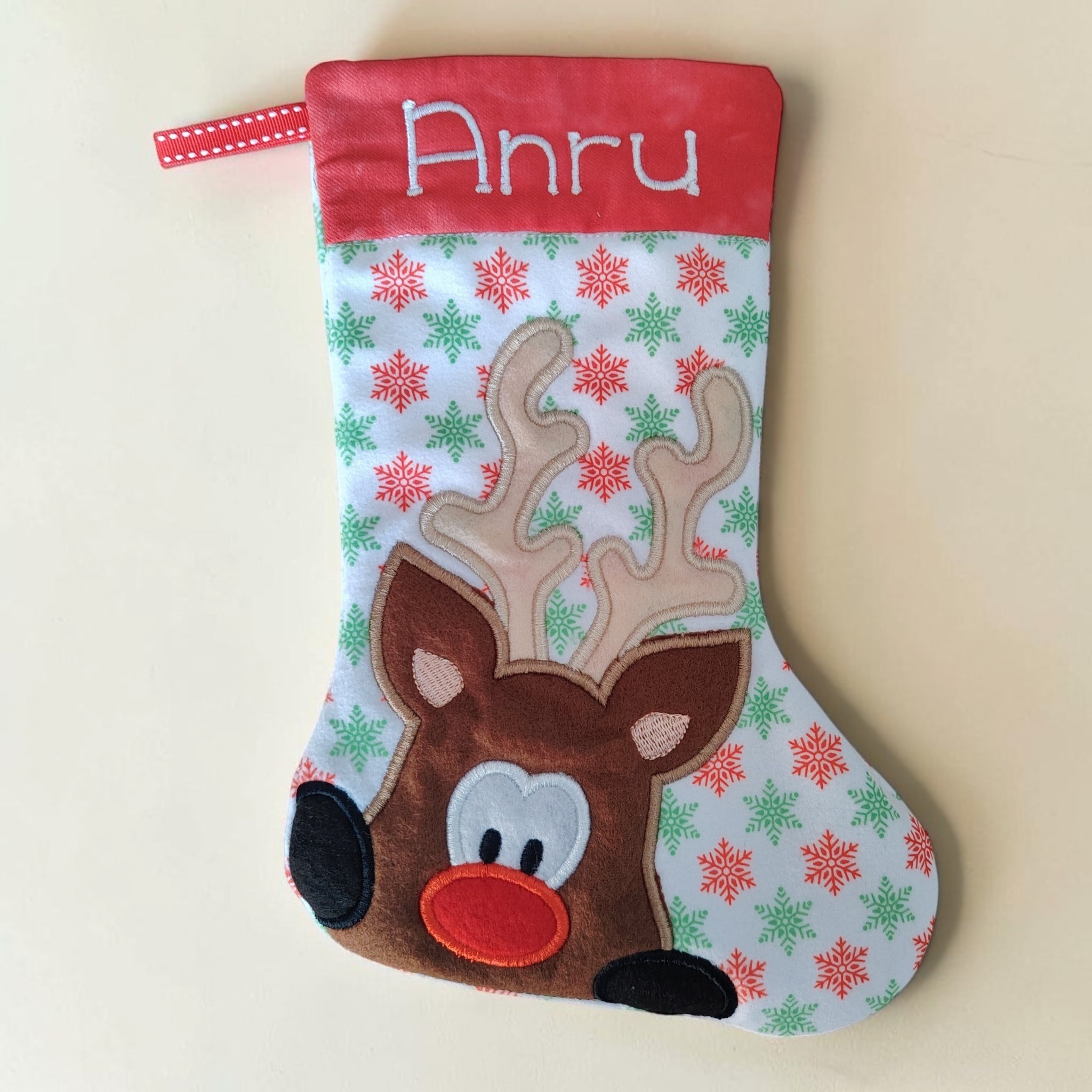 Personalised Peeking Reindeer Christmas Stocking - Image 3