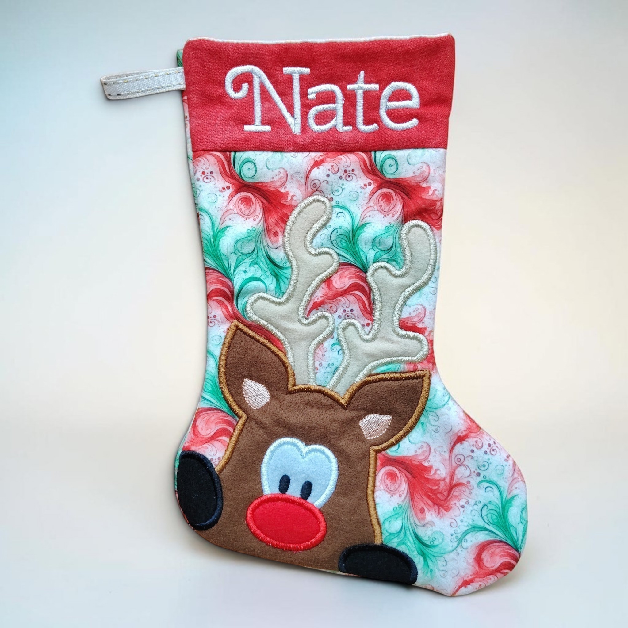 Personalised Peeking Reindeer Christmas Stocking - Image 2