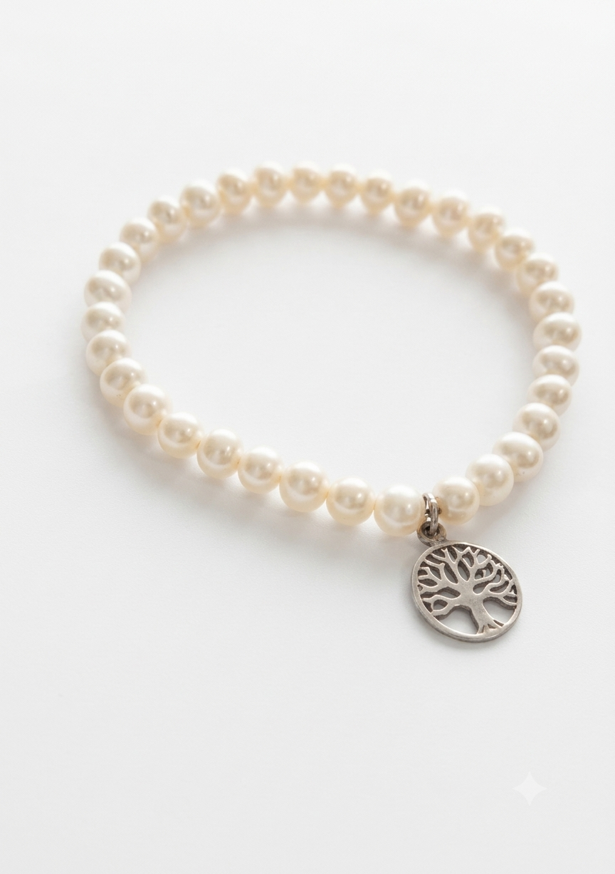 Sterling Silver Tree of Life and Freshwater Pearl Bracelet - Image 2