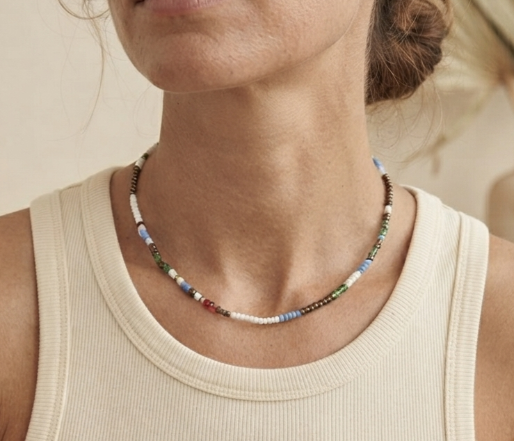 Sterling Silver and Boho Inspired Beaded Necklace - Image 2