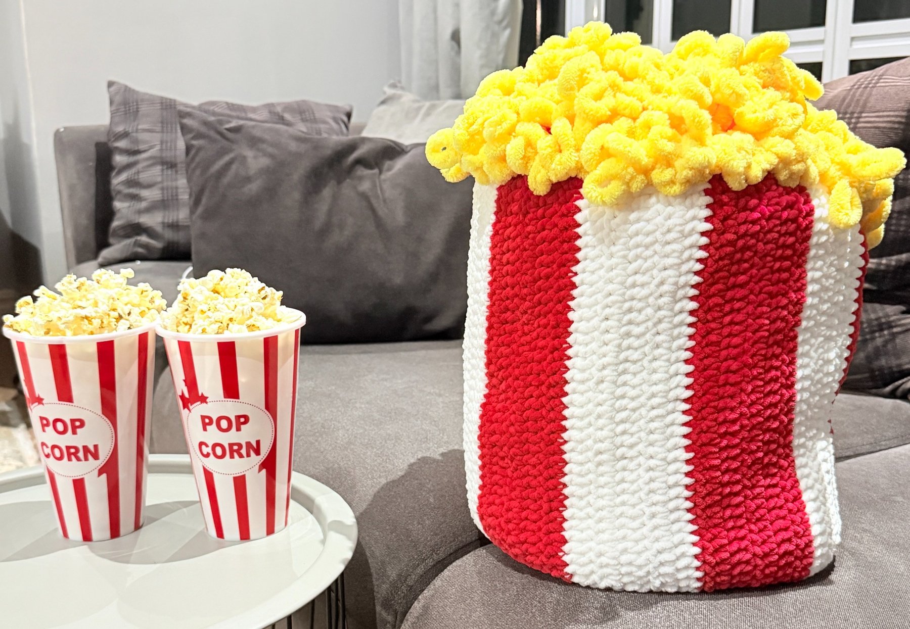 tv blanket as a popcorn bucket