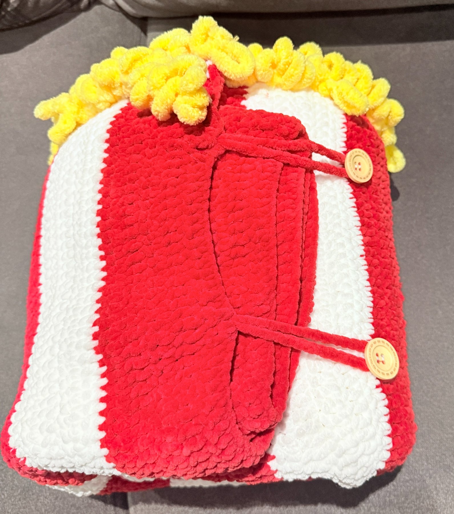 tv blanket as a popcorn bucket